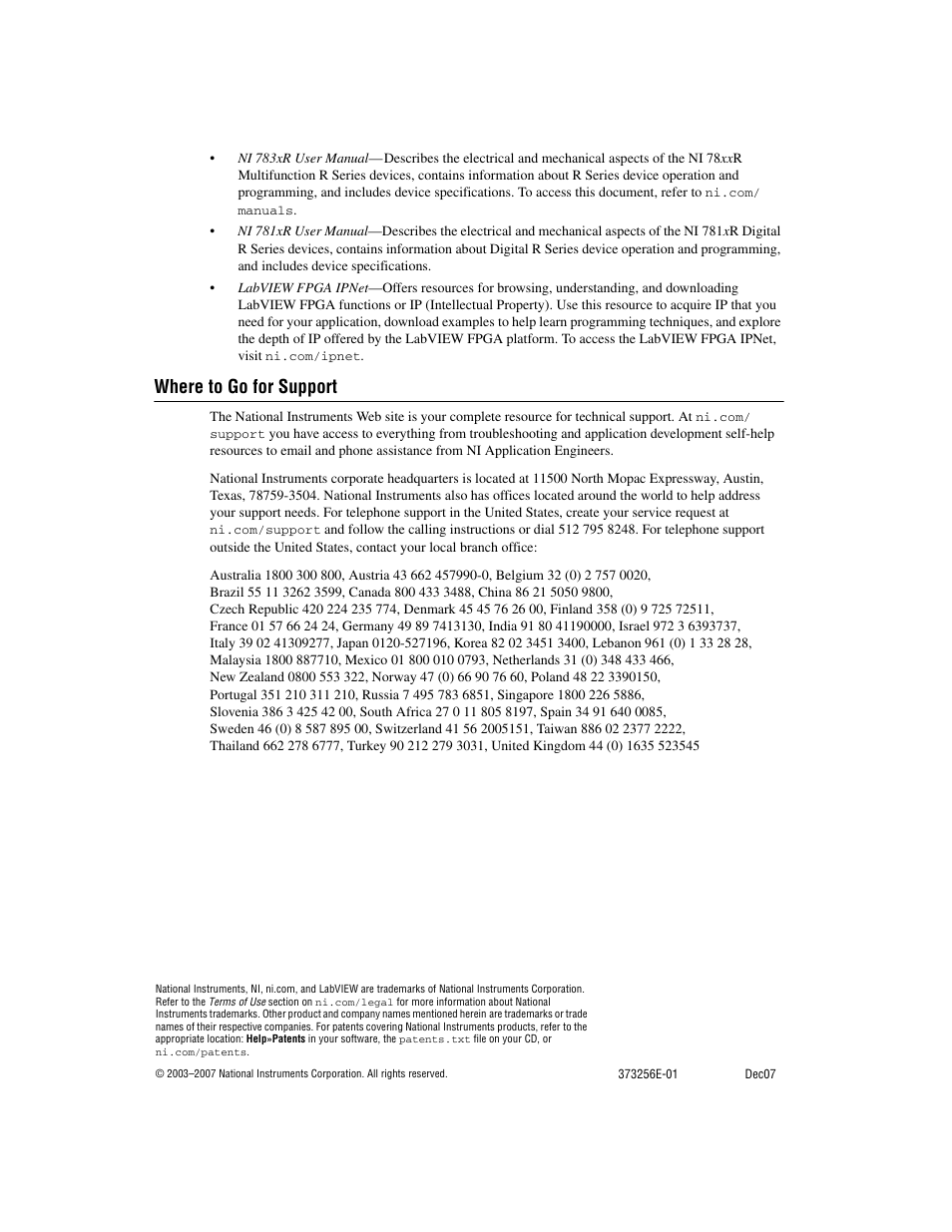 Where to go for support | National Instruments NI 78xxR User Manual | Page 12 / 12