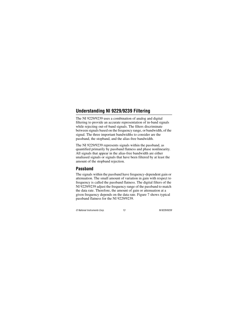 Understanding ni 9229/9239 filtering, Passband | National Instruments NI 9229 User Manual | Page 13 / 34
