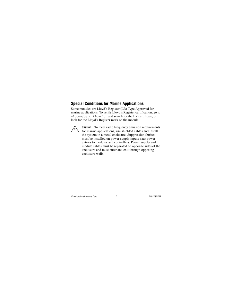 Special conditions for marine applications | National Instruments NI 9229 User Manual | Page 7 / 34