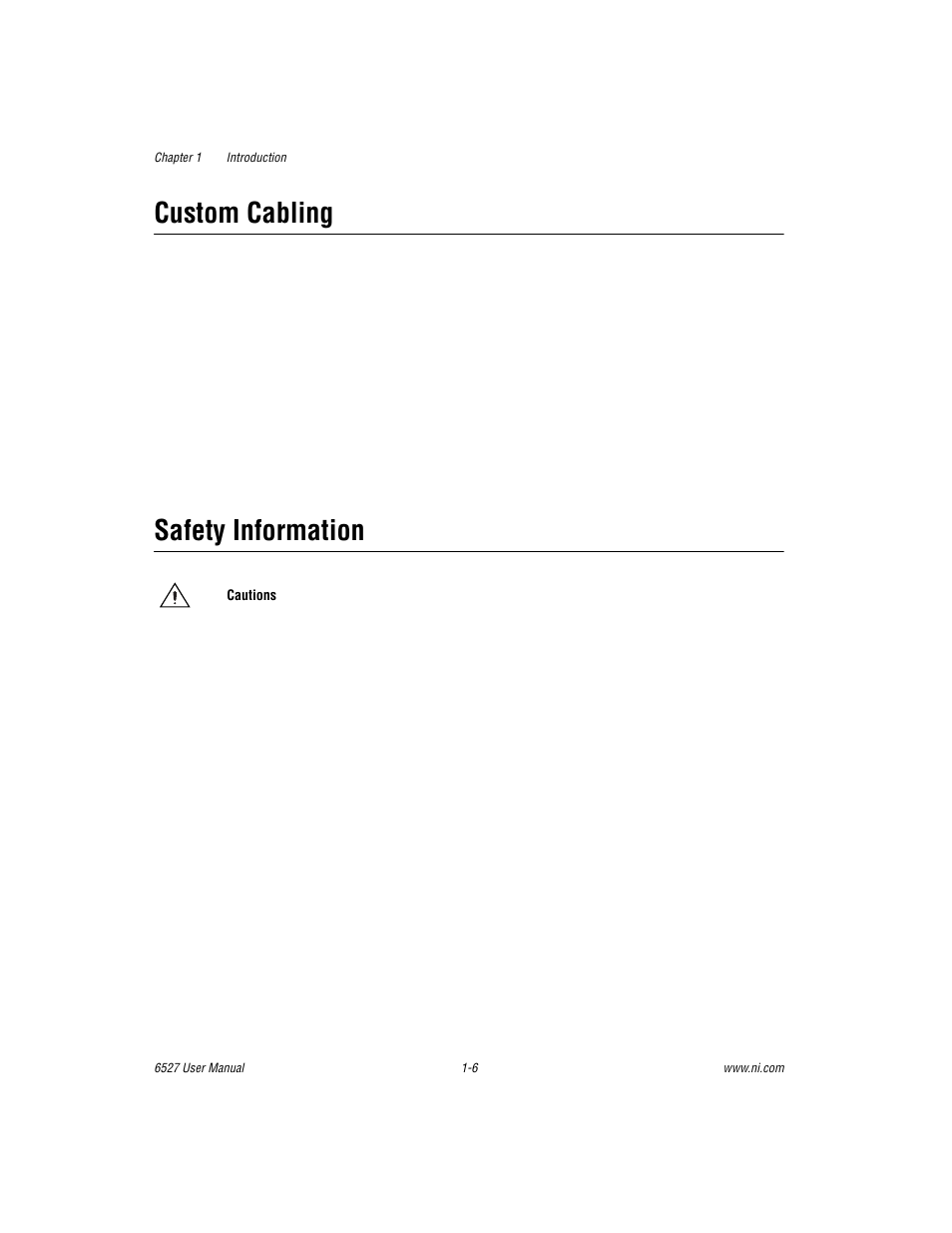 Custom cabling, Safety information, Custom cabling -6 safety information -6 | National Instruments DAQ 6527 User Manual | Page 14 / 47