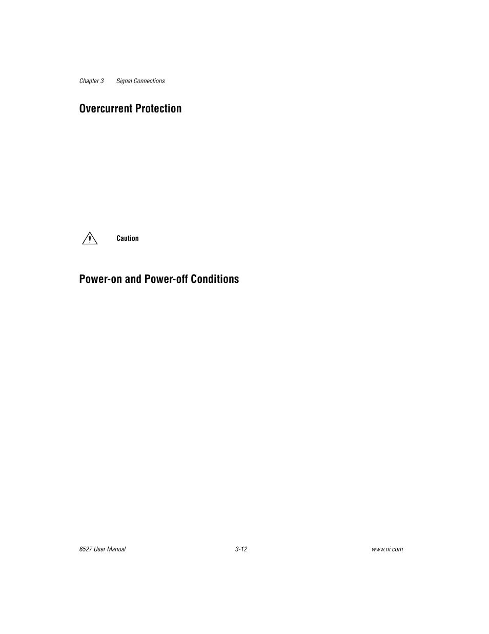 Overcurrent protection, Power-on and power-off conditions | National Instruments DAQ 6527 User Manual | Page 28 / 47