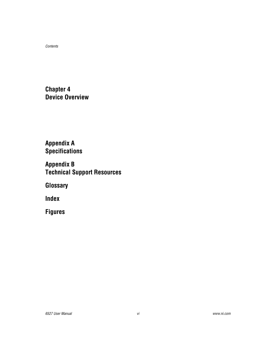 Figures, Chapter 4 device overview | National Instruments DAQ 6527 User Manual | Page 5 / 47