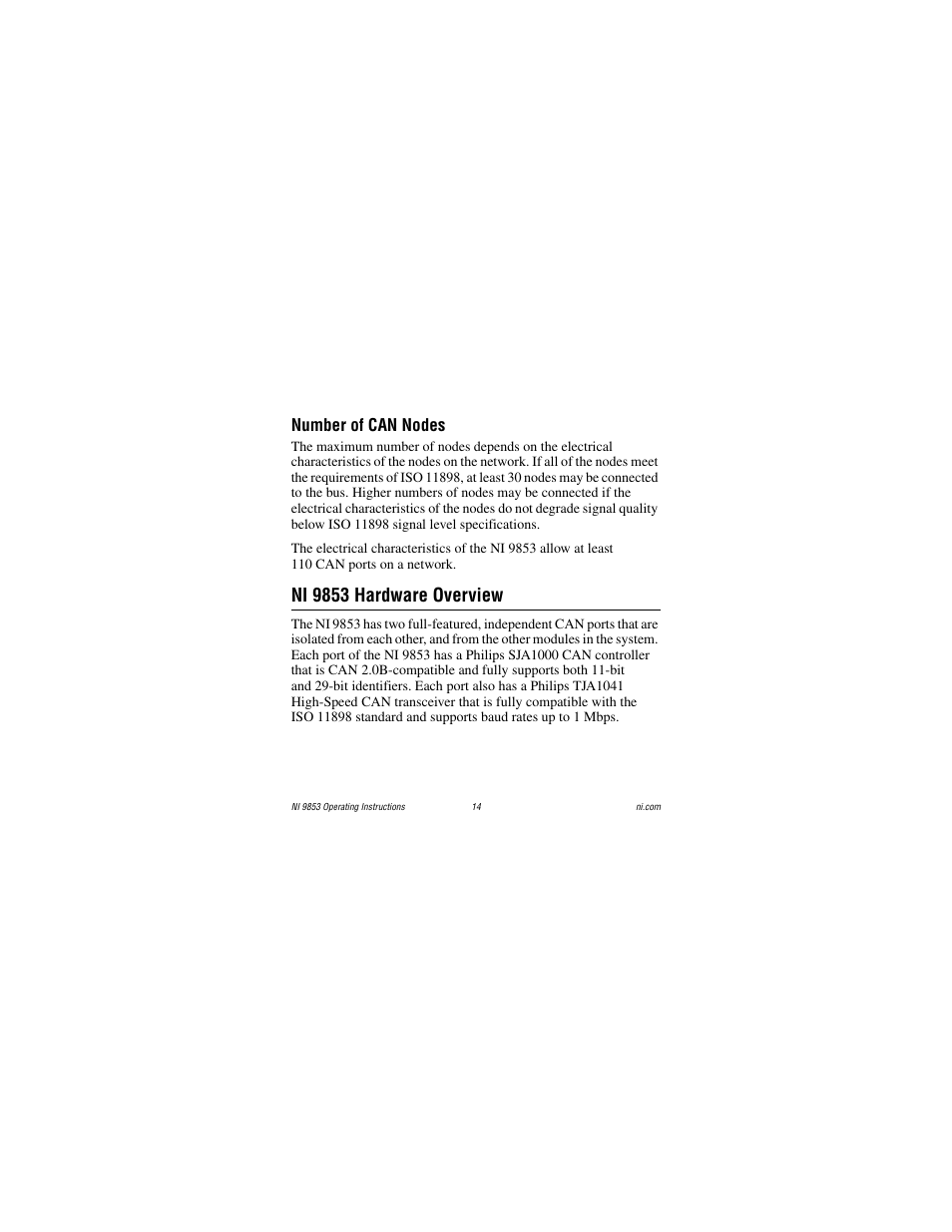 Number of can nodes, Ni 9853 hardware overview | National Instruments NI 9853 User Manual | Page 14 / 28