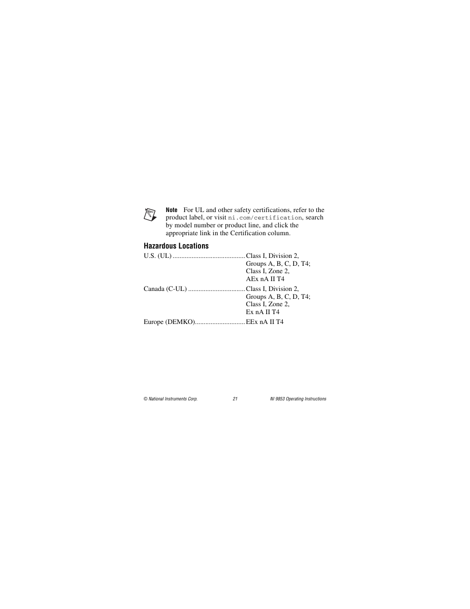 Hazardous locations | National Instruments NI 9853 User Manual | Page 21 / 28