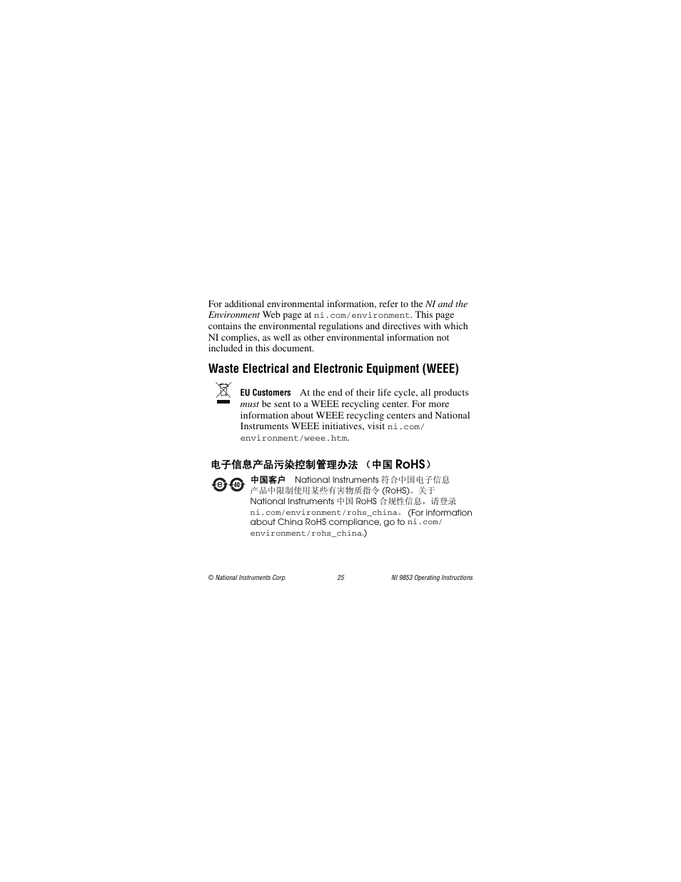 Waste electrical and electronic equipment (weee), Rohs | National Instruments NI 9853 User Manual | Page 25 / 28