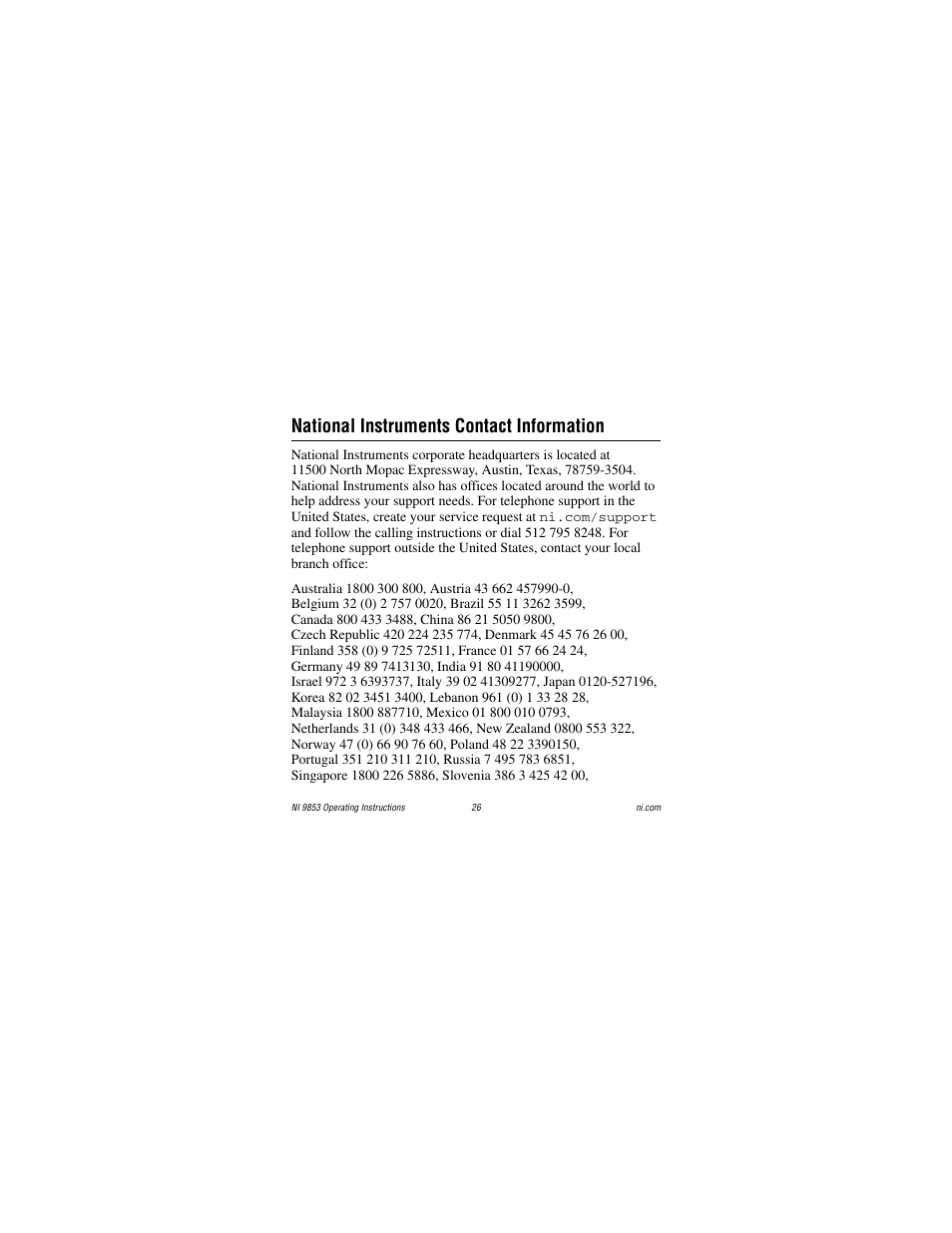 National instruments contact information | National Instruments NI 9853 User Manual | Page 26 / 28