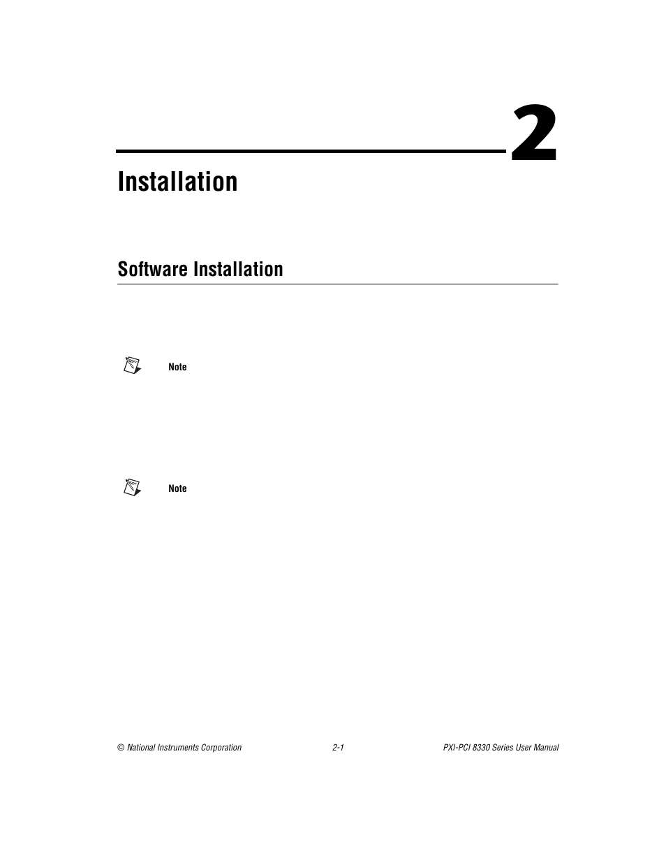 Chapter 2 installation, Software installation, Software installation -1 | Installation | National Instruments PXI-PCI 8330 Series User Manual | Page 12 / 30