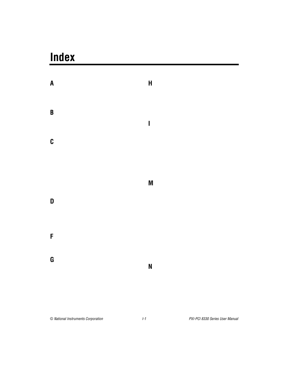 Index | National Instruments PXI-PCI 8330 Series User Manual | Page 29 / 30