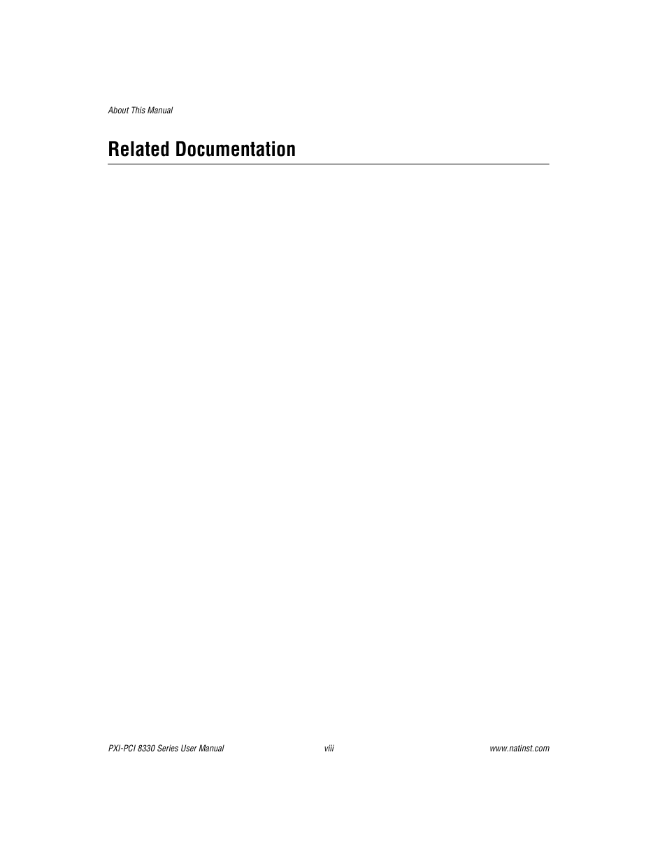 Related documentation | National Instruments PXI-PCI 8330 Series User Manual | Page 8 / 30