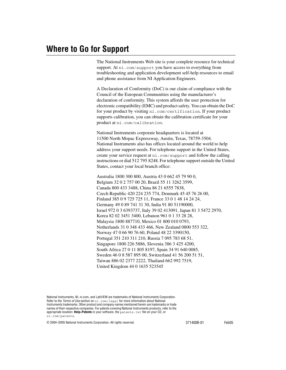 Where to go for support | National Instruments NI 5422 User Manual | Page 36 / 36