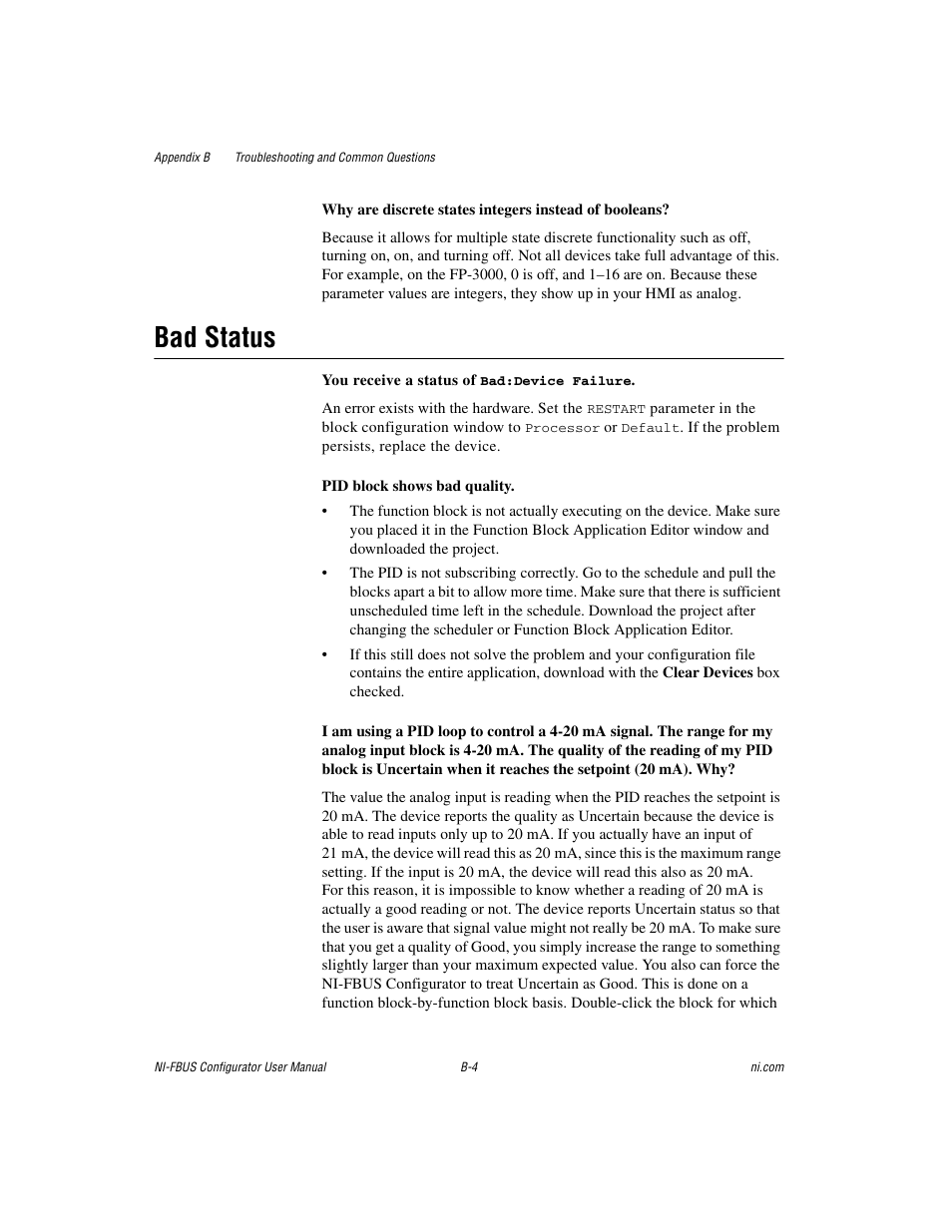 Bad status | National Instruments NI-FBUS User Manual | Page 113 / 157