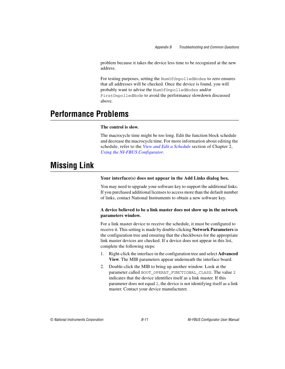 Performance problems, Missing link | National Instruments NI-FBUS User Manual | Page 120 / 157