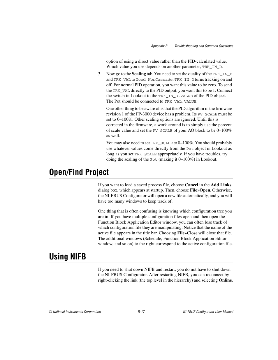 Open/find project, Using nifb | National Instruments NI-FBUS User Manual | Page 126 / 157