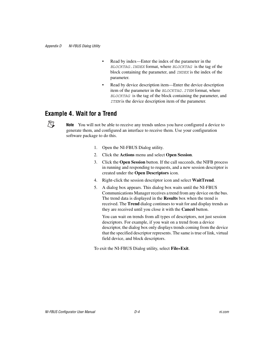 Example 4. wait for a trend | National Instruments NI-FBUS User Manual | Page 134 / 157