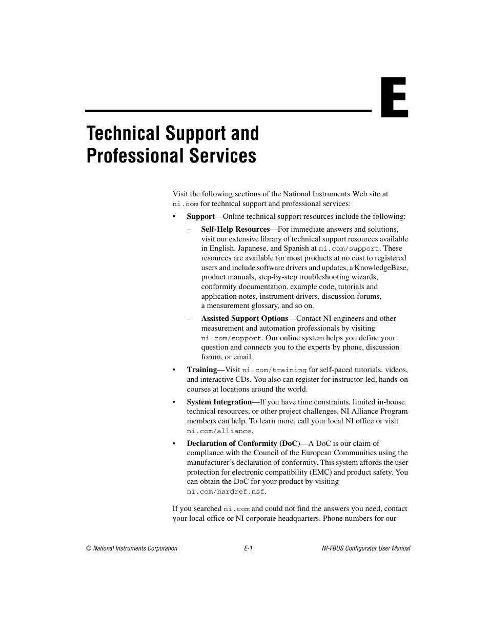 Technical support and professional services | National Instruments NI-FBUS User Manual | Page 135 / 157