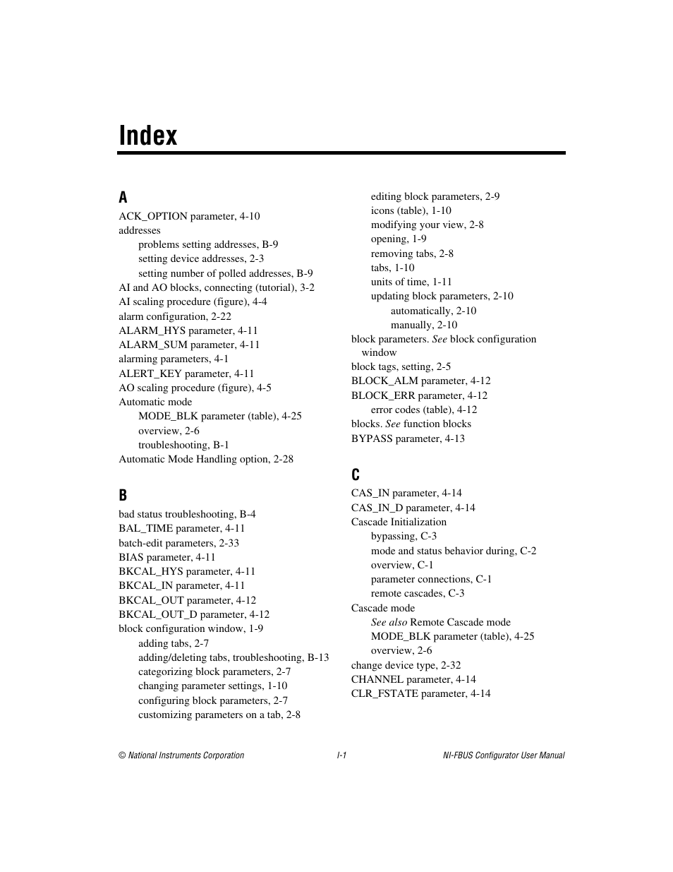 Index | National Instruments NI-FBUS User Manual | Page 148 / 157