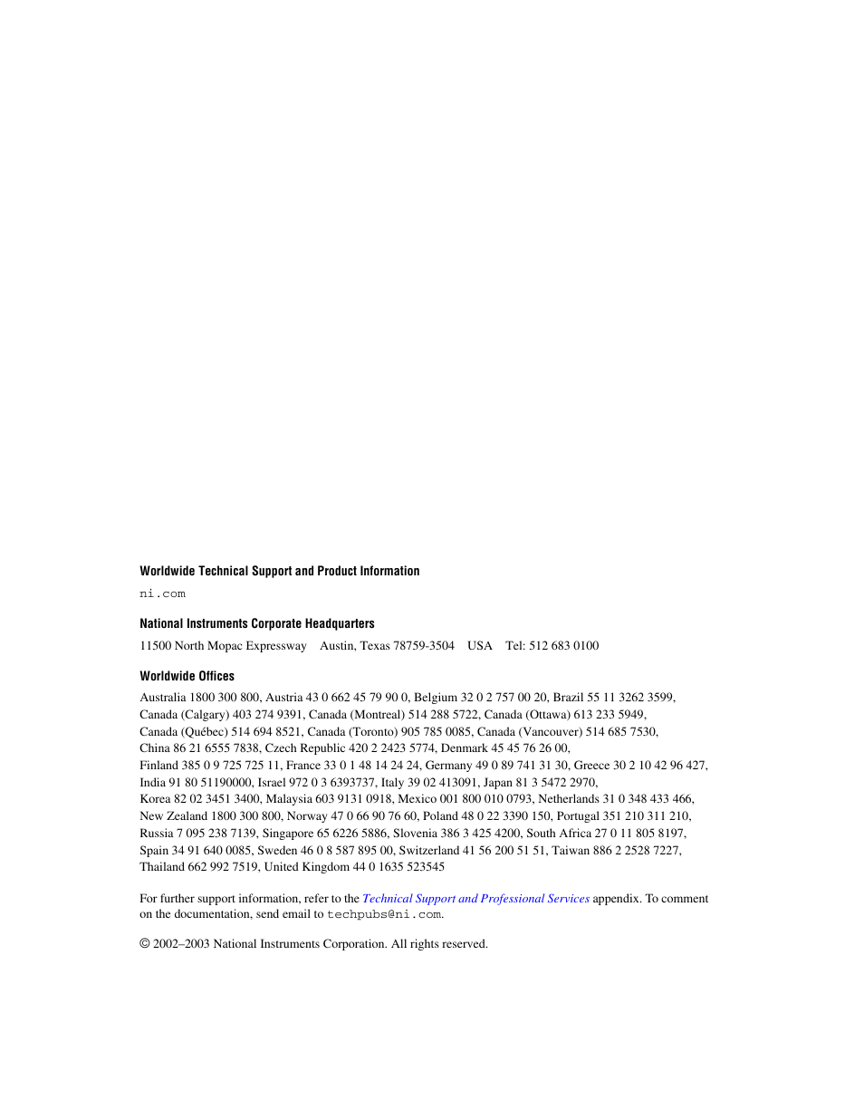 Support, National instruments corporate headquarters, Worldwide offices | National Instruments NI-FBUS User Manual | Page 2 / 157