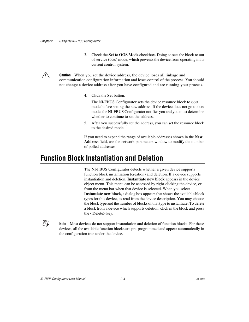 Function block instantiation and deletion, Function block instantiation and deletion -4 | National Instruments NI-FBUS User Manual | Page 27 / 157
