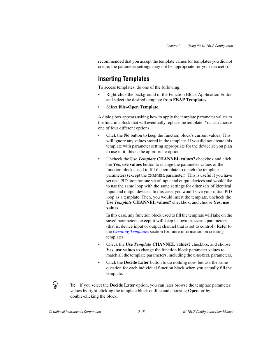 Inserting templates, Inserting templates -15 | National Instruments NI-FBUS User Manual | Page 38 / 157