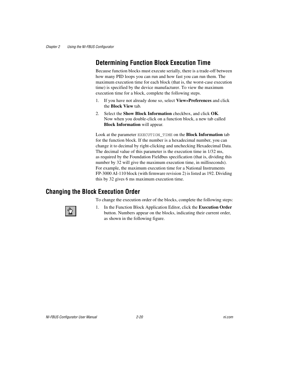 Determining function block execution time, Changing the block execution order, Determining function block execution time -20 | Changing the block execution order -20 | National Instruments NI-FBUS User Manual | Page 43 / 157