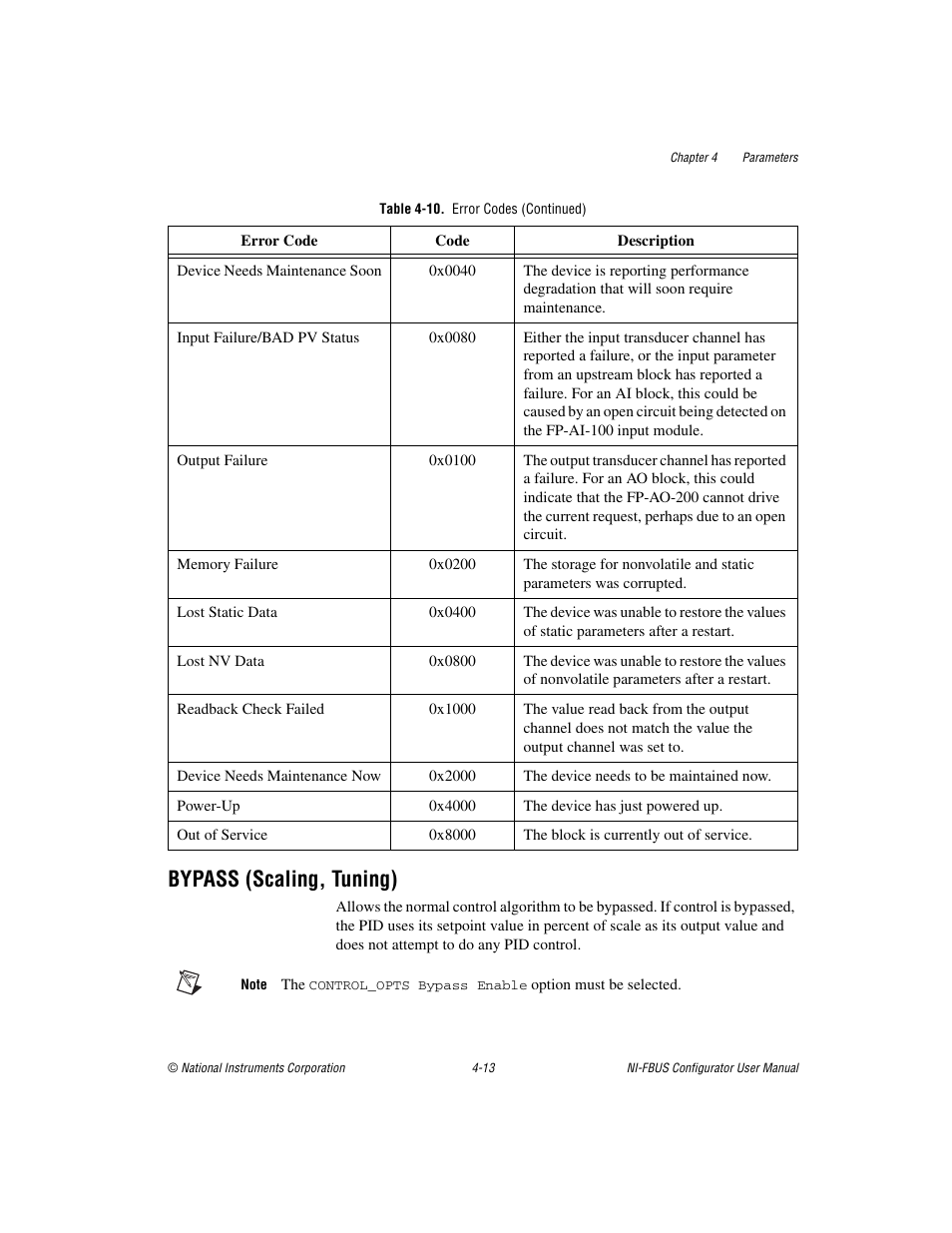Bypass (scaling, tuning), Bypass (scaling, tuning) -13 | National Instruments NI-FBUS User Manual | Page 78 / 157