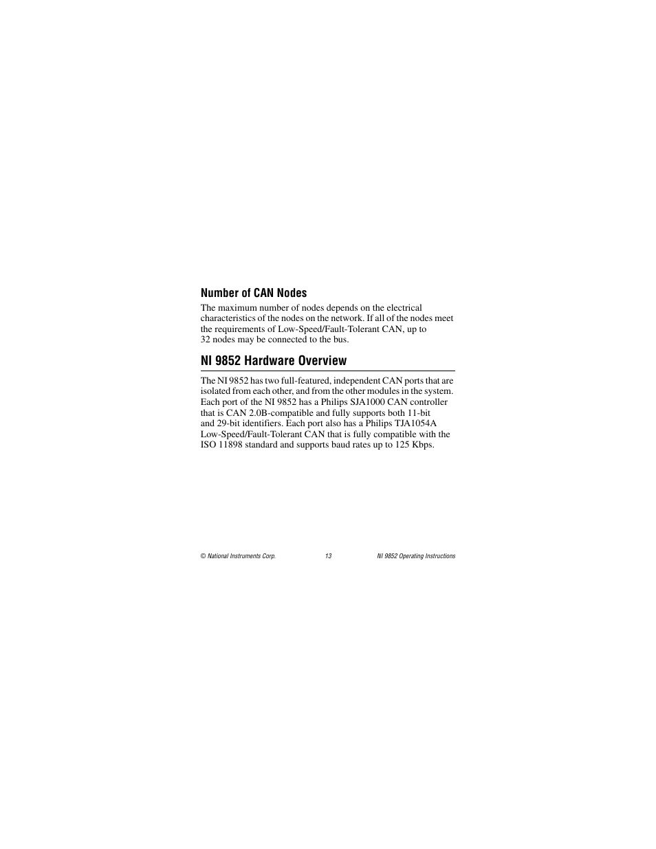 Number of can nodes, Ni 9852 hardware overview | National Instruments NI 9852 User Manual | Page 13 / 27