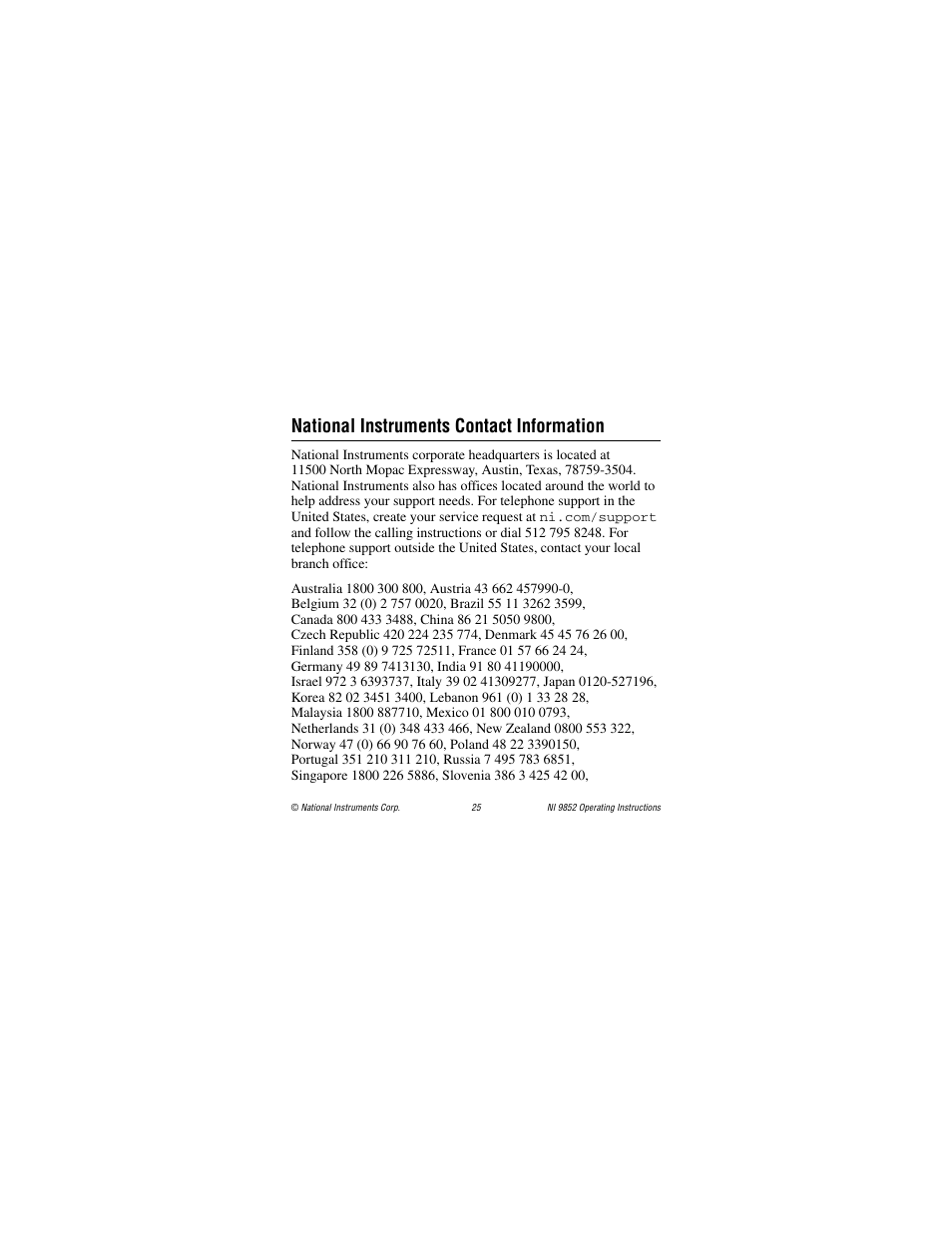 National instruments contact information | National Instruments NI 9852 User Manual | Page 25 / 27