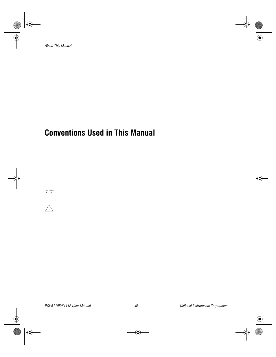 Conventions used in this manual | National Instruments PCI-6110E/6111E User Manual | Page 10 / 113