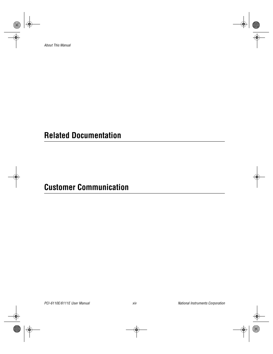 Related documentation, Customer communication | National Instruments PCI-6110E/6111E User Manual | Page 12 / 113