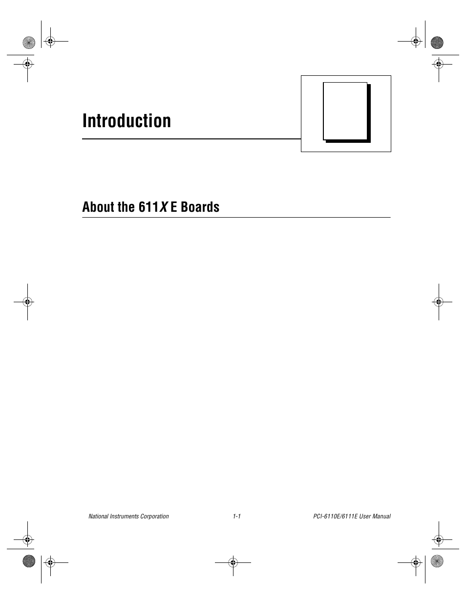 Chapter 1 introduction, About the 611x e boards, About the 611 x e boards -1 | Chapter 1, Introduction, About the 611 x e boards | National Instruments PCI-6110E/6111E User Manual | Page 13 / 113
