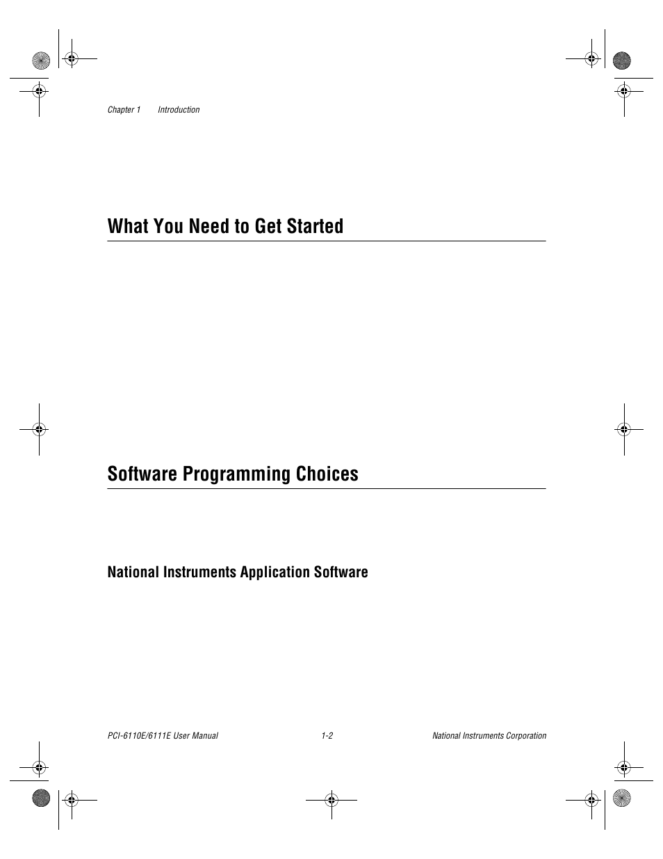 What you need to get started, Software programming choices, National instruments application software | National instruments application software -2 | National Instruments PCI-6110E/6111E User Manual | Page 14 / 113