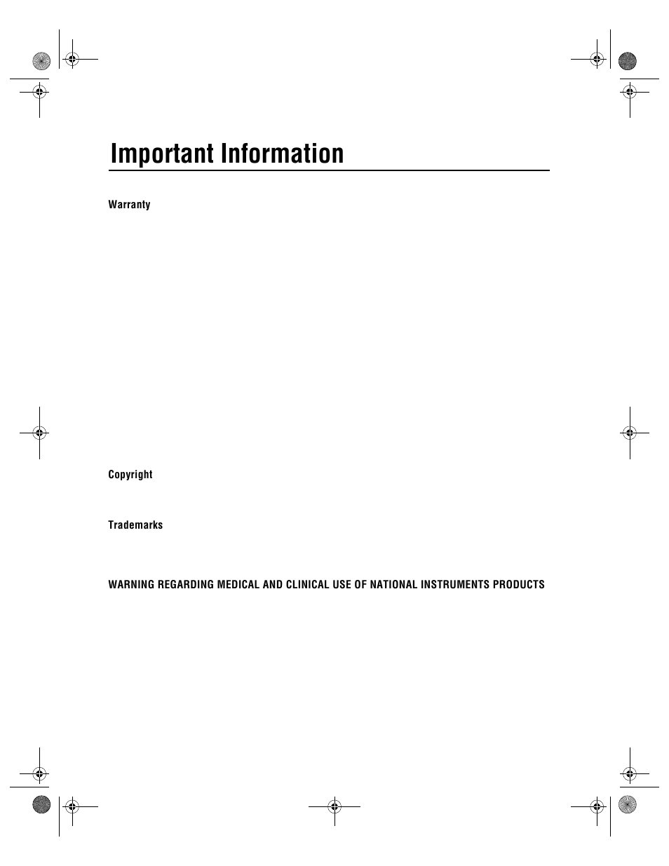 Important information, Warranty, Copyright | Trademarks, Medical warning | National Instruments PCI-6110E/6111E User Manual | Page 3 / 113