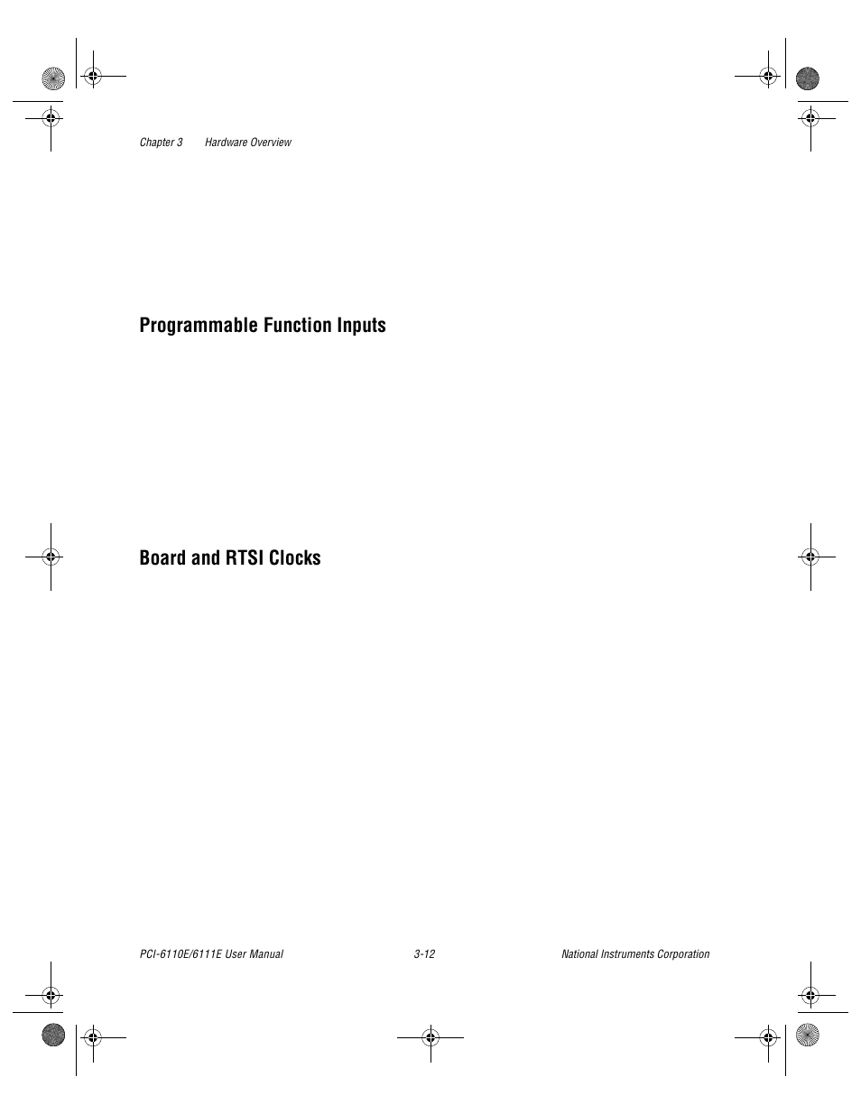 Programmable function inputs, Board and rtsi clocks | National Instruments PCI-6110E/6111E User Manual | Page 32 / 113