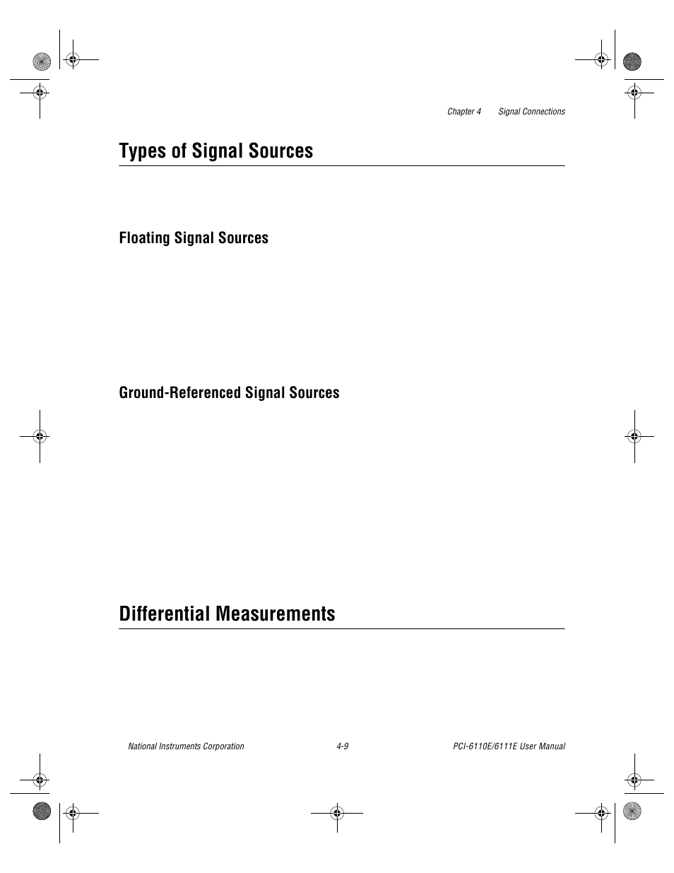 Types of signal sources, Floating signal sources, Groundreferenced signal sources | Differential measurements, Types of signal sources -9, Differential measurements -9, Ground-referenced signal sources | National Instruments PCI-6110E/6111E User Manual | Page 42 / 113