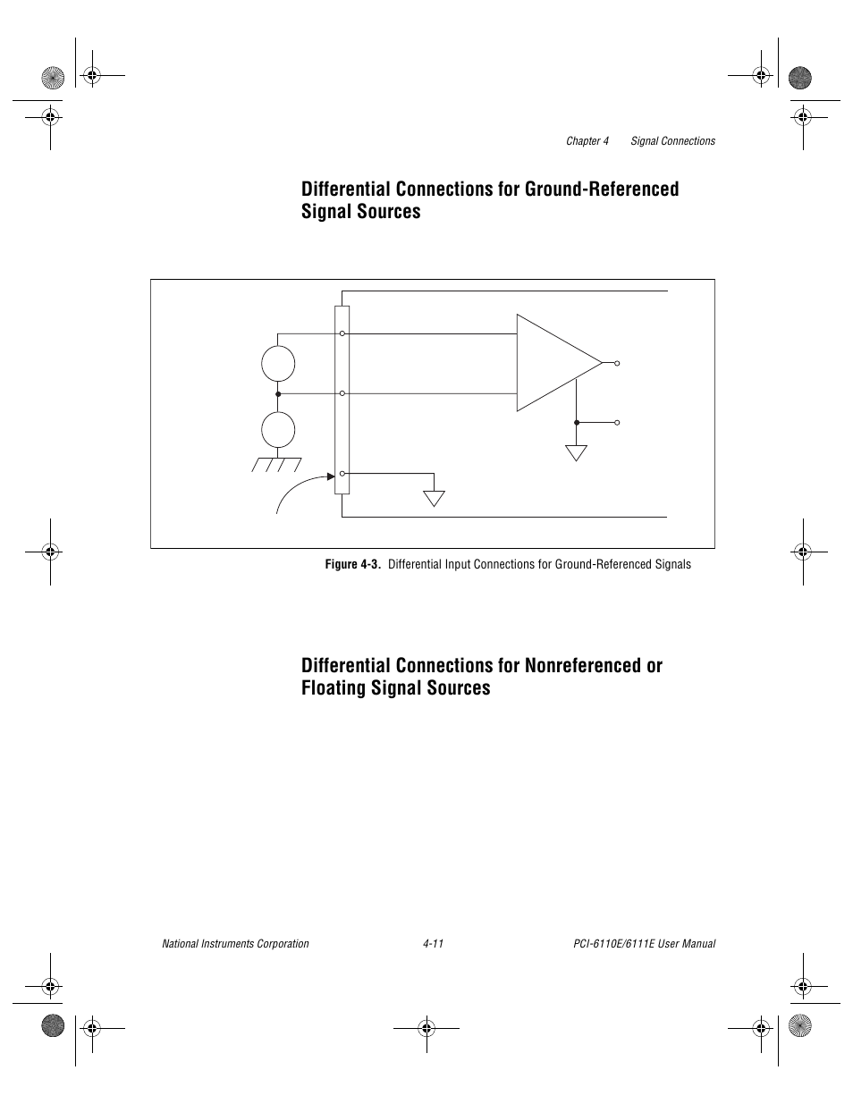 Differential connections for ground-referenced, Signal sources -11, Differential connections for nonreferenced | Or floating signal sources -11, Figure 4-3 | National Instruments PCI-6110E/6111E User Manual | Page 44 / 113