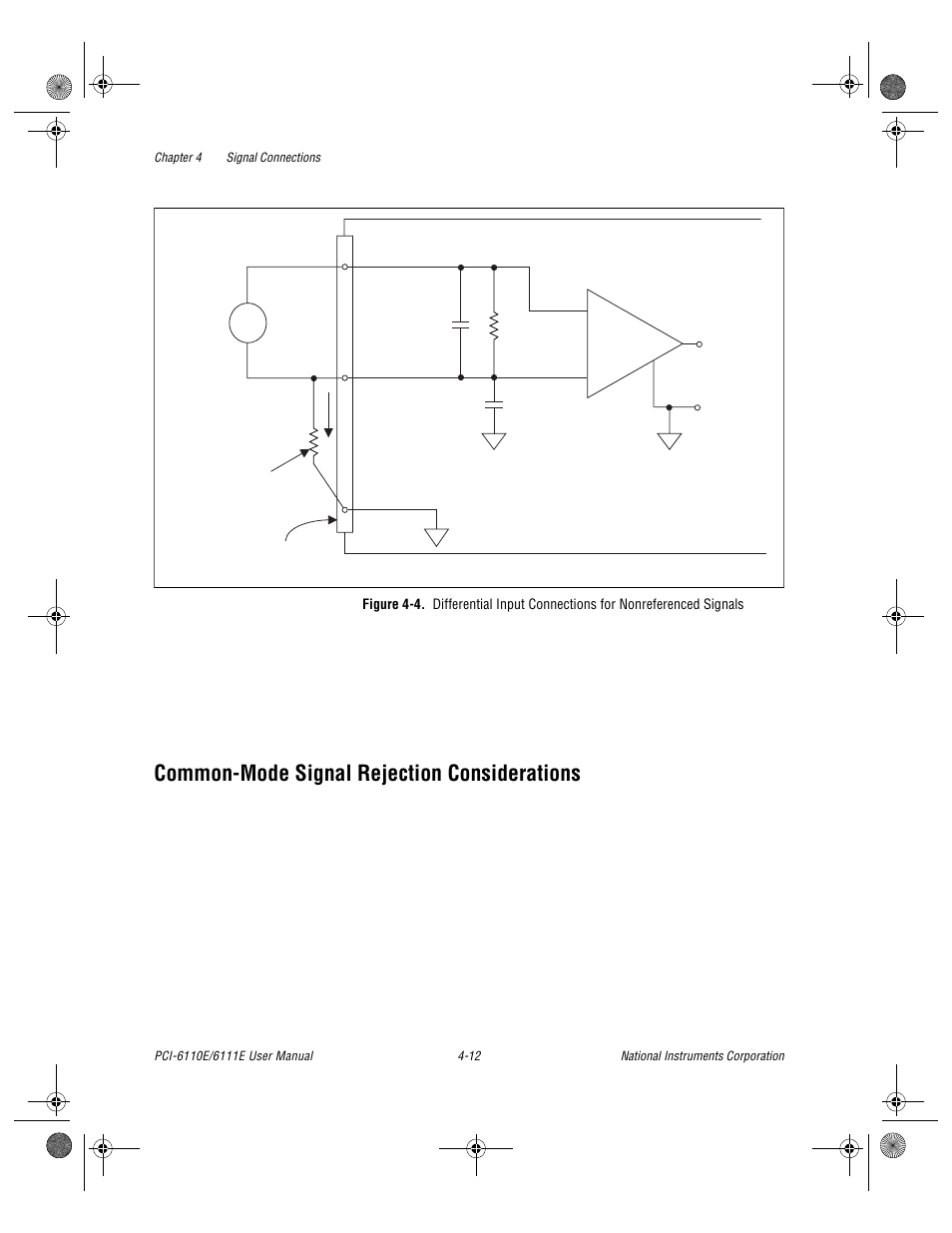 Commonmode signal rejection considerations, Common-mode signal rejection considerations -12, Figure 4-4 | Common-mode signal rejection considerations | National Instruments PCI-6110E/6111E User Manual | Page 45 / 113