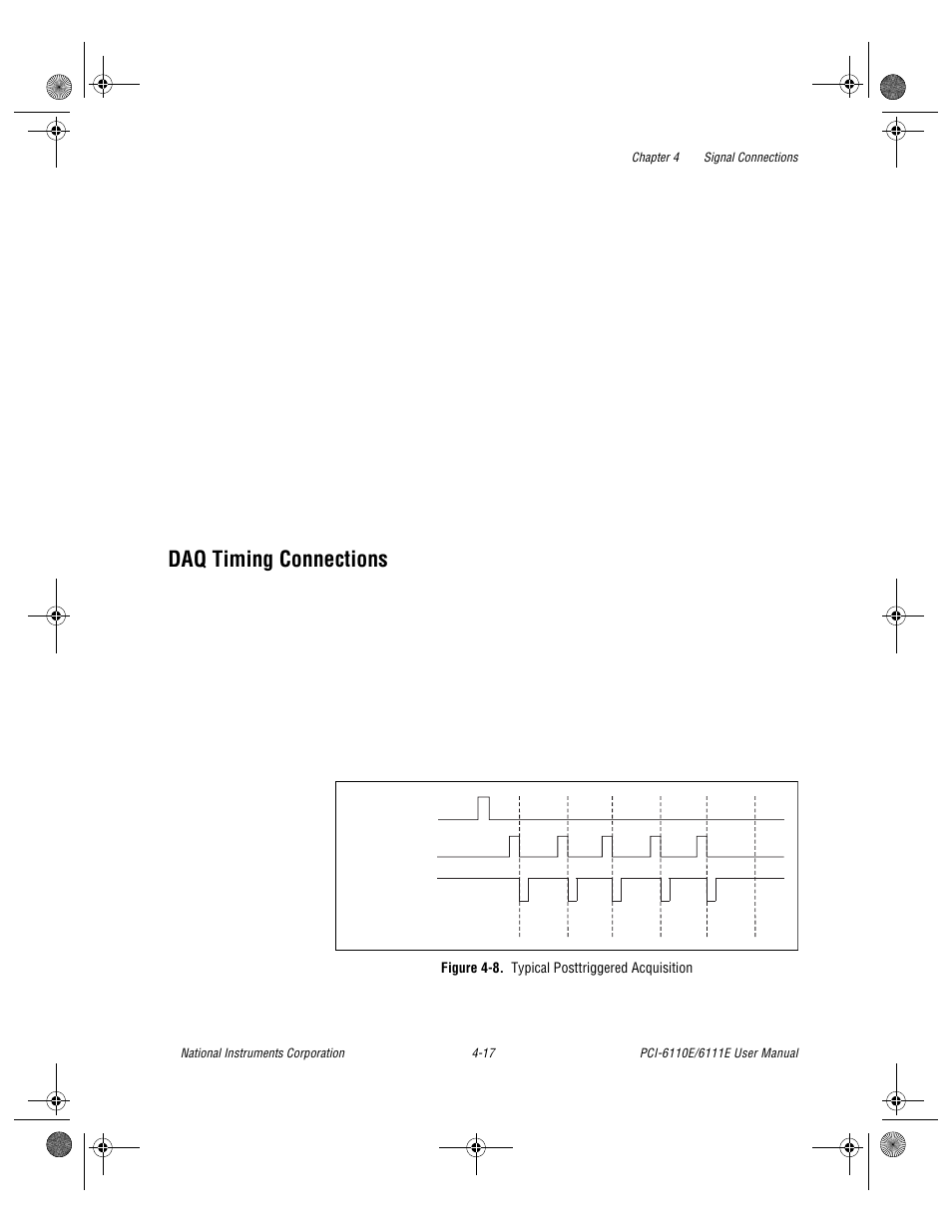 Daq timing connections, Figure 4-8. typical posttriggered acquisition, Daq timing connections -17 | Figure 4-8, Typical posttriggered acquisition -17, Secti | National Instruments PCI-6110E/6111E User Manual | Page 50 / 113