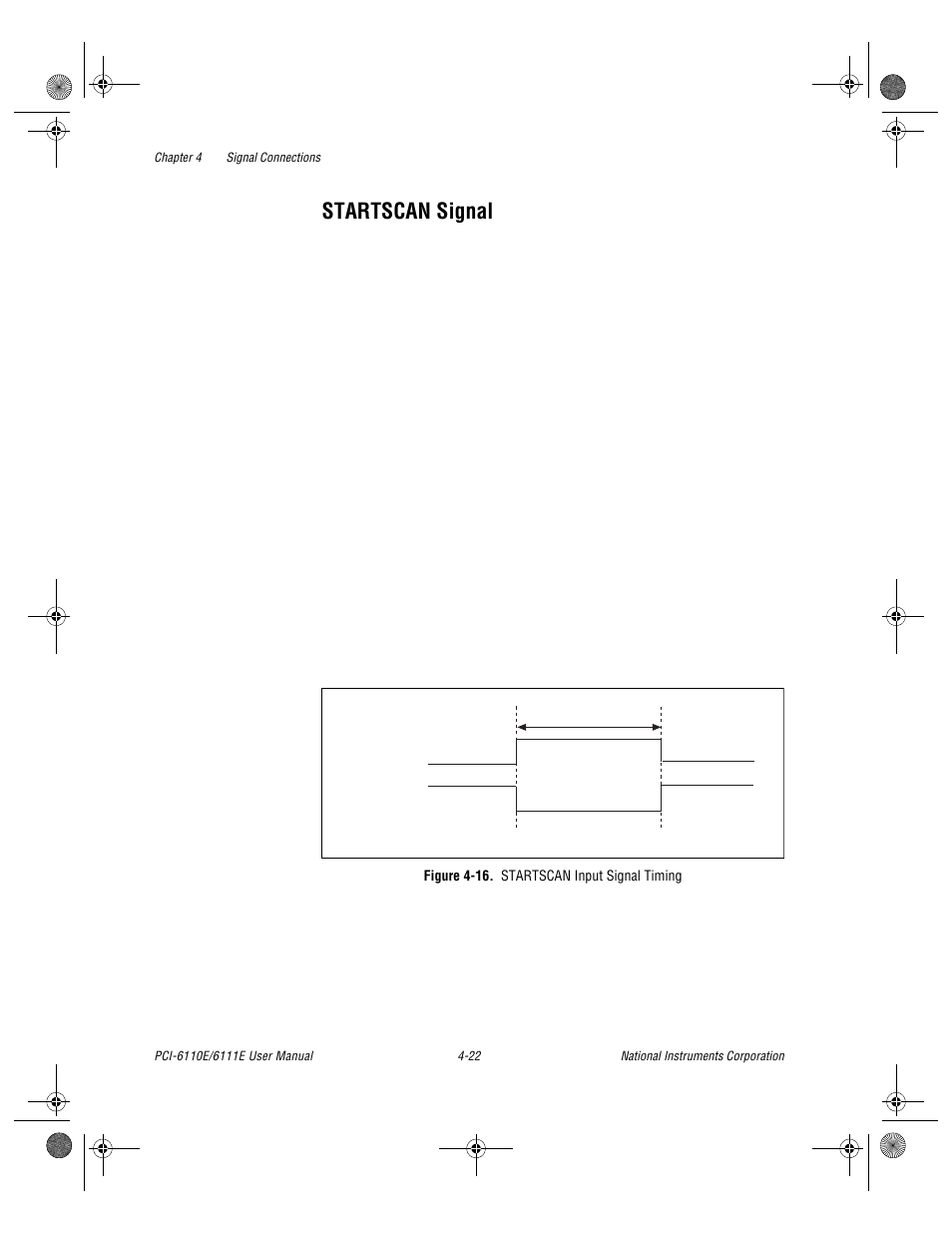 Figure 4-16. startscan input signal timing, Startscan signal -22, Figure 4-16. startscan input signal timing -22 | Startscan signal | National Instruments PCI-6110E/6111E User Manual | Page 55 / 113