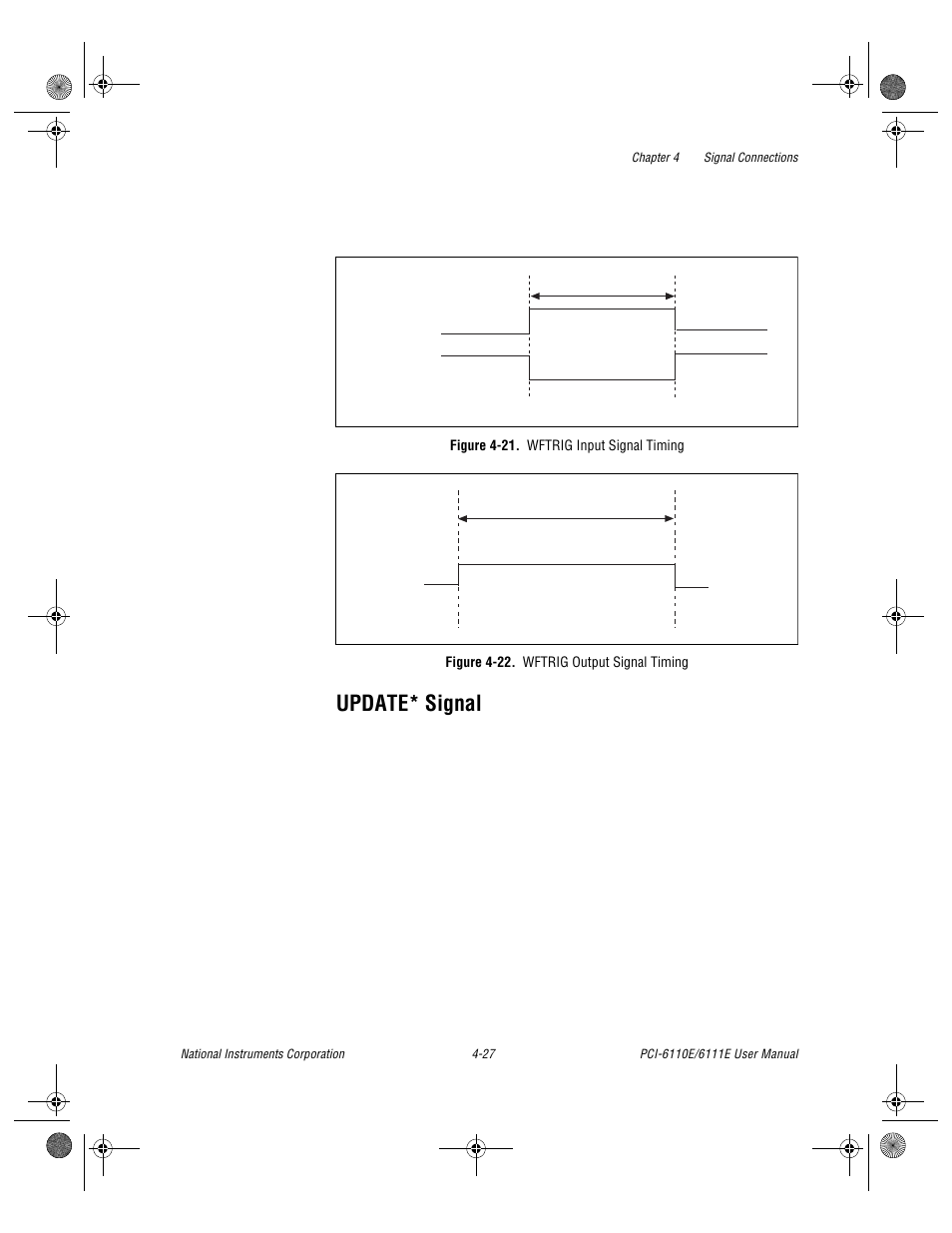 Figure 4-21. wftrig input signal timing, Figure 4-22. wftrig output signal timing, Update* signal -27 | Update* signal | National Instruments PCI-6110E/6111E User Manual | Page 60 / 113