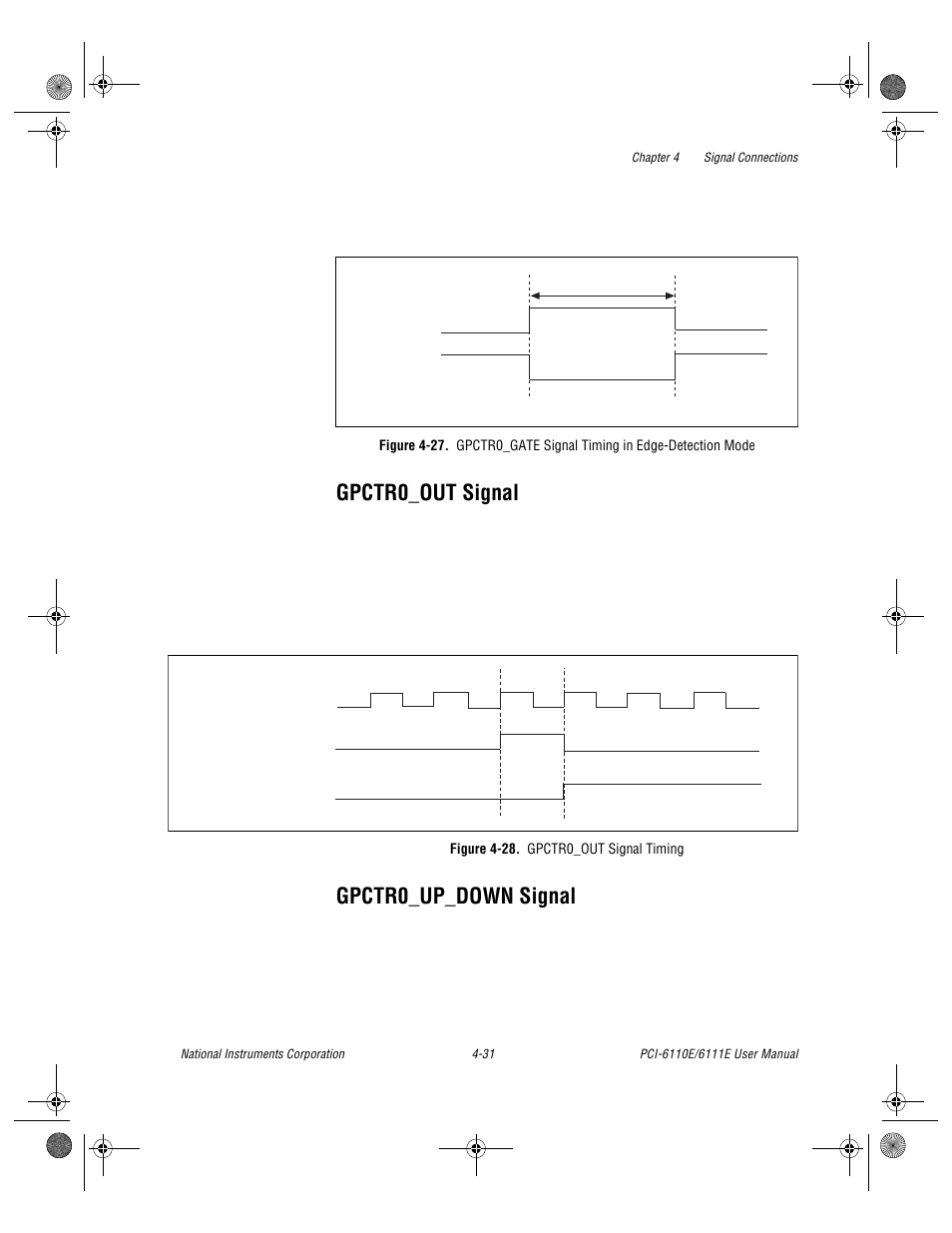 Figure 4-28. gpctr0_out signal timing, Gpctr0_out signal -31 gpctr0_up_down signal -31, Gpctr0_out signal | Gpctr0_up_down signal | National Instruments PCI-6110E/6111E User Manual | Page 64 / 113