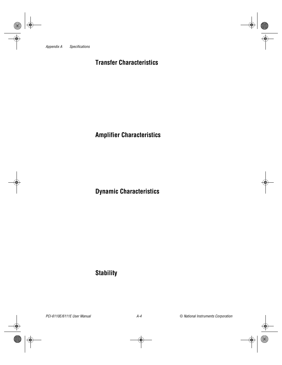 Transfer characteristics, Amplifier characteristics, Dynamic characteristics | Stability | National Instruments PCI-6110E/6111E User Manual | Page 76 / 113