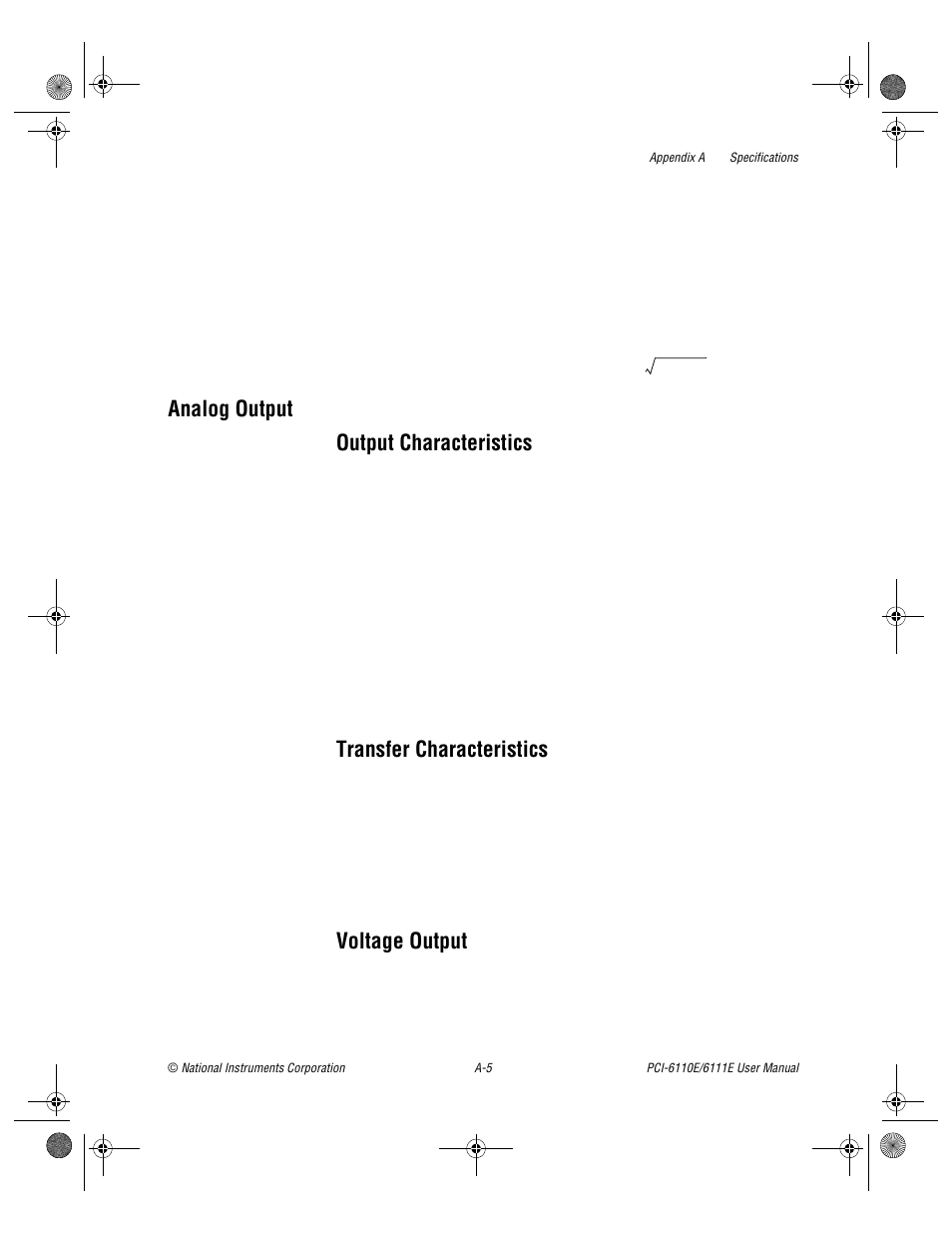 Analog output, Analog output output characteristics, Transfer characteristics | Voltage output | National Instruments PCI-6110E/6111E User Manual | Page 77 / 113
