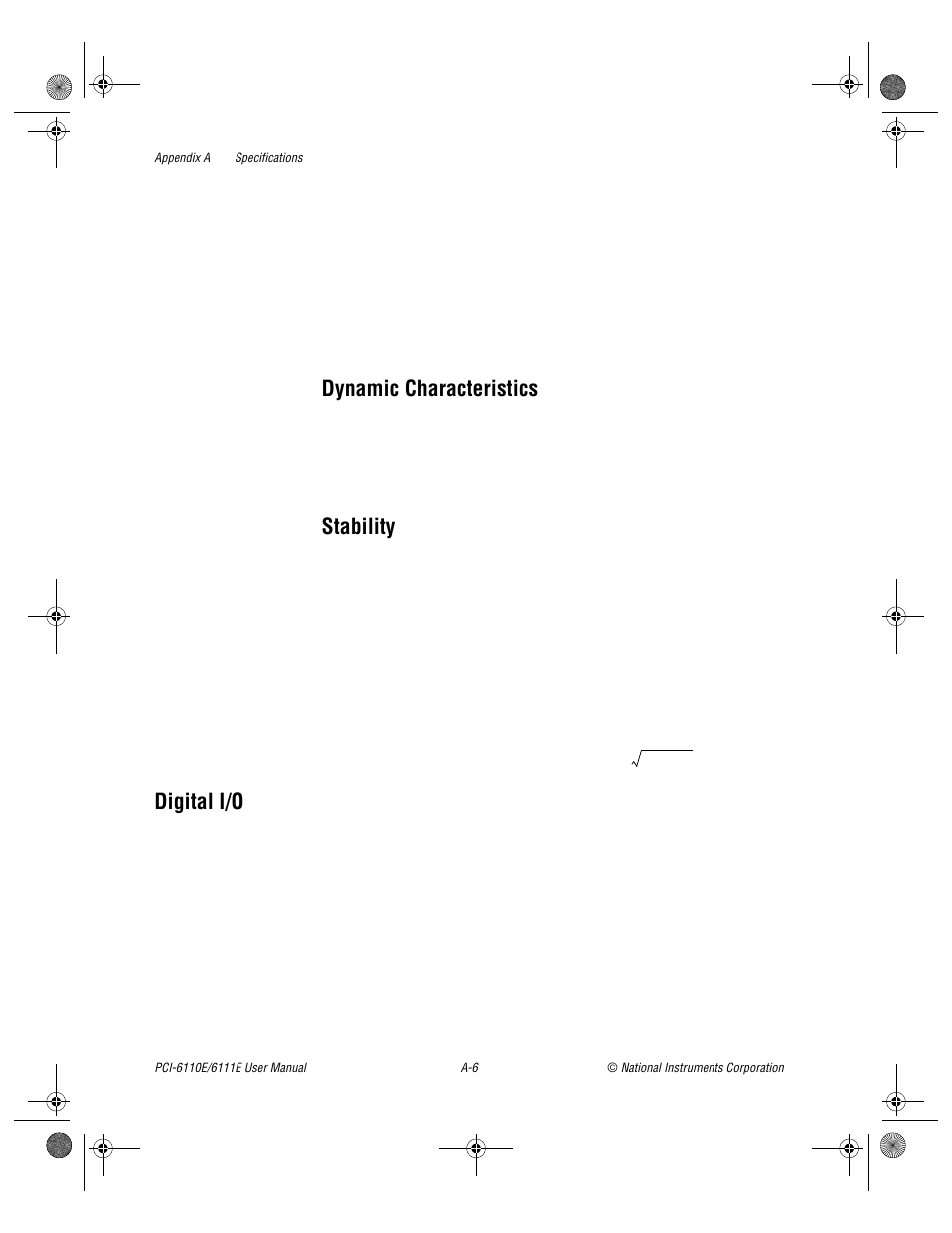 Digital i/o, Dynamic characteristics, Stability | National Instruments PCI-6110E/6111E User Manual | Page 78 / 113