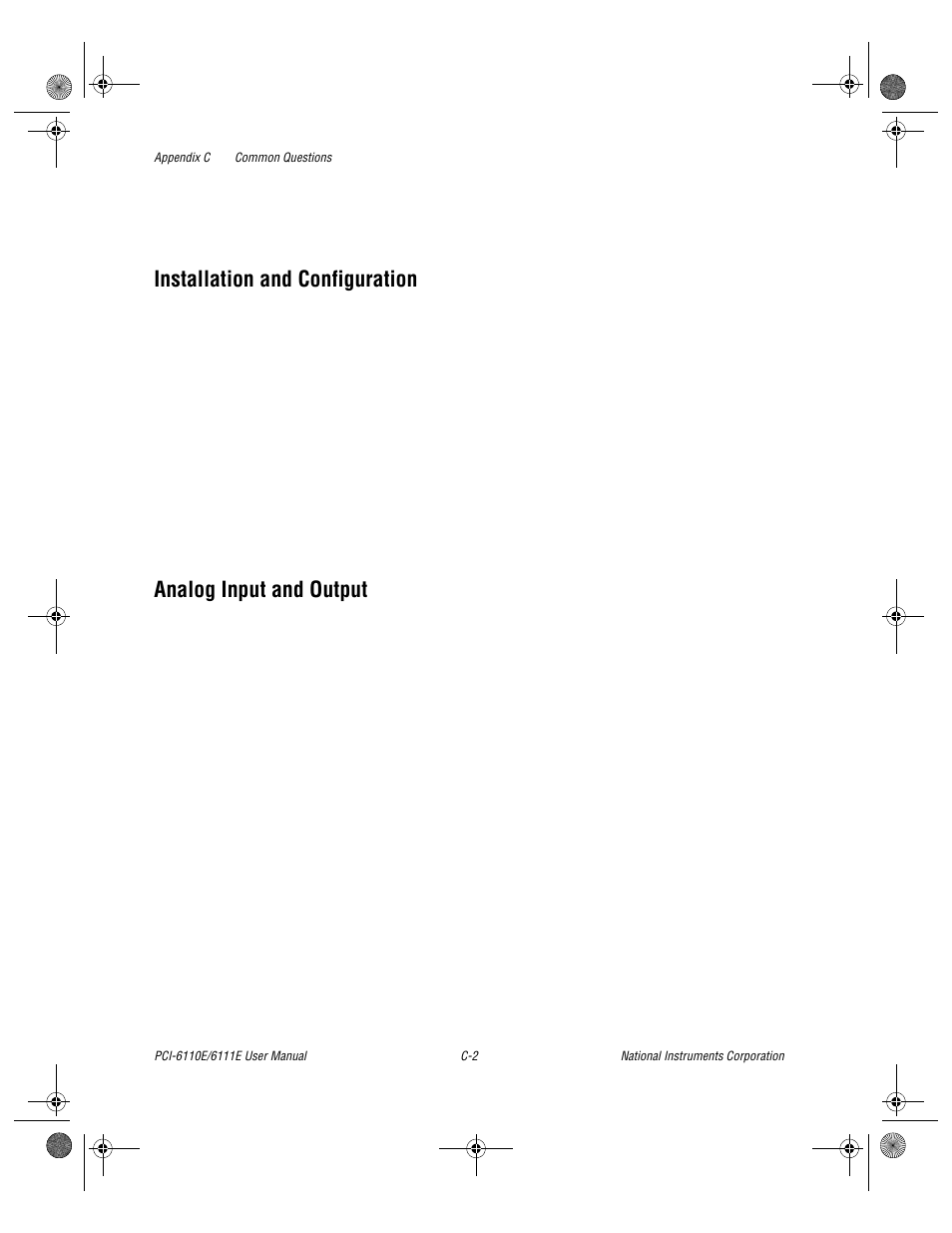 Installation and configuration, Analog input and output | National Instruments PCI-6110E/6111E User Manual | Page 85 / 113