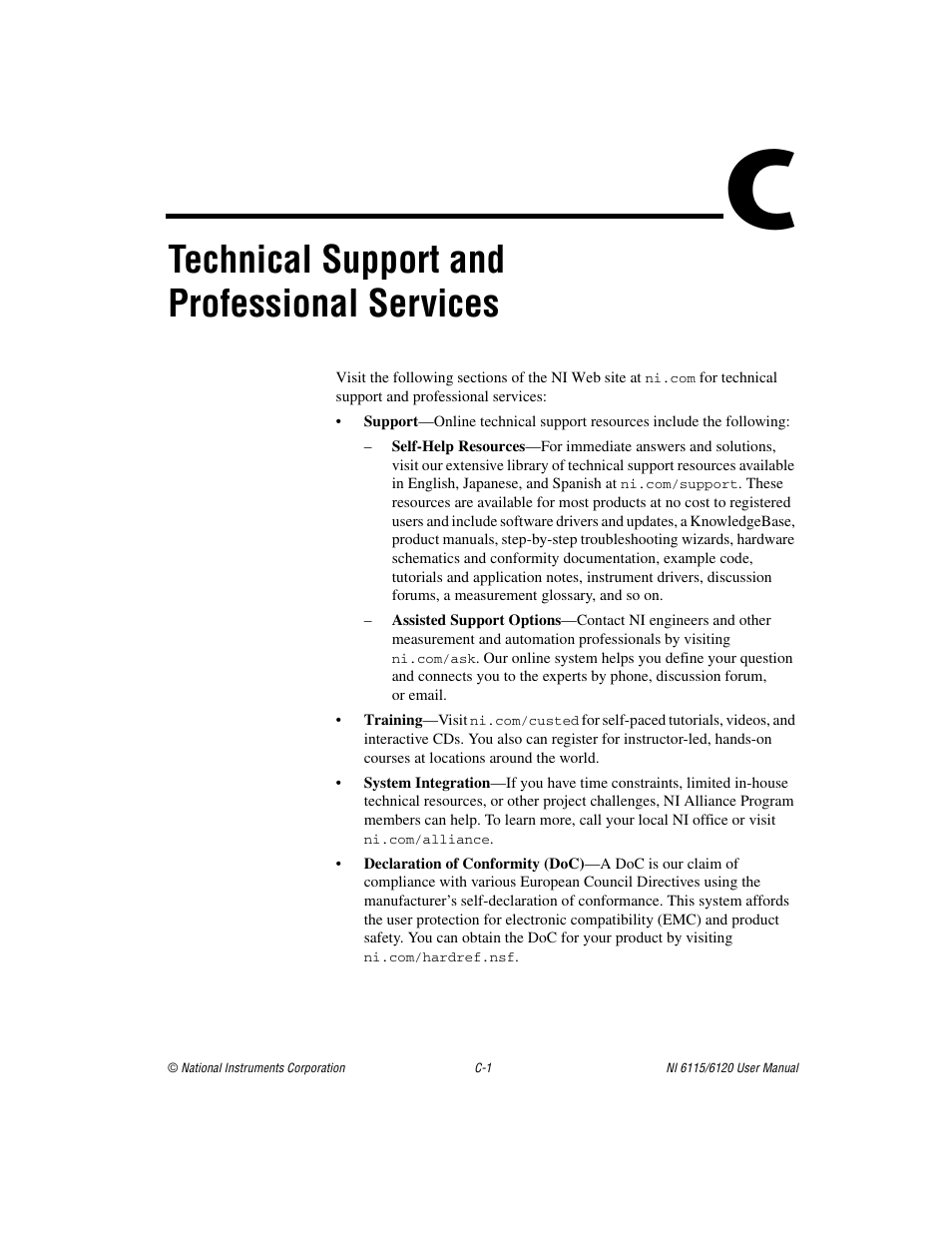 Technical support and professional services | National Instruments NI 6115/6120 User Manual | Page 104 / 127