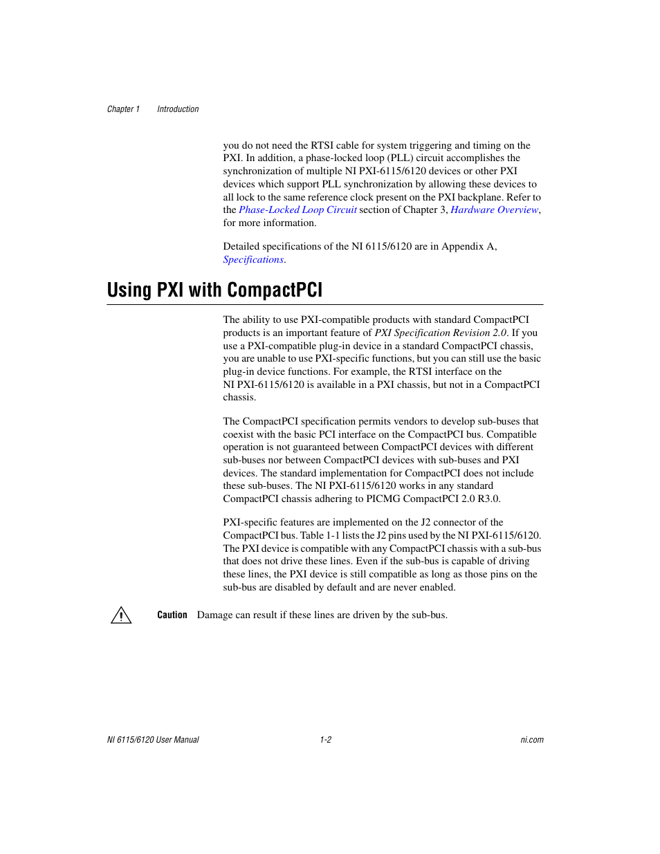 Using pxi with compactpci, Using pxi with compactpci -2 | National Instruments NI 6115/6120 User Manual | Page 13 / 127