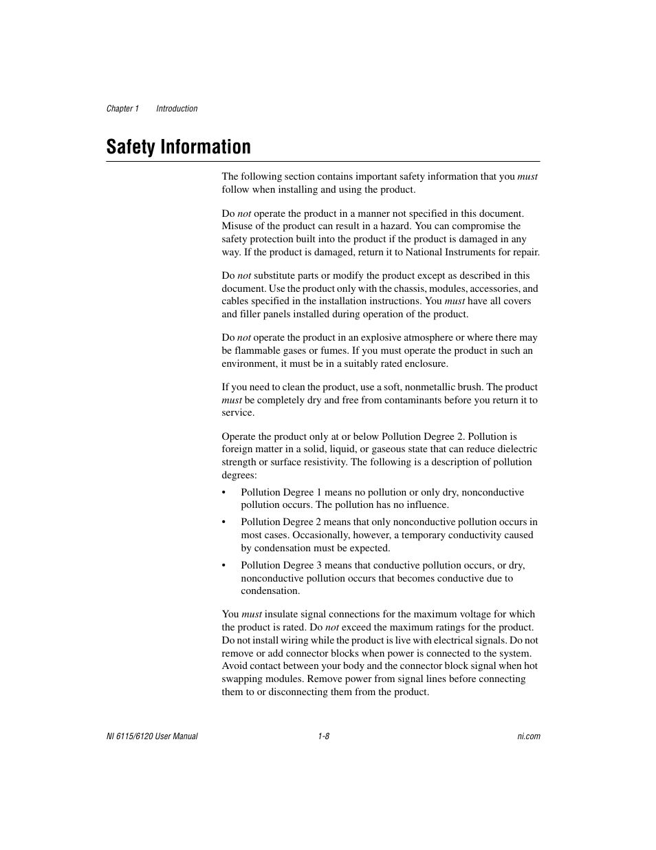 Safety information, Safety information -8 | National Instruments NI 6115/6120 User Manual | Page 19 / 127