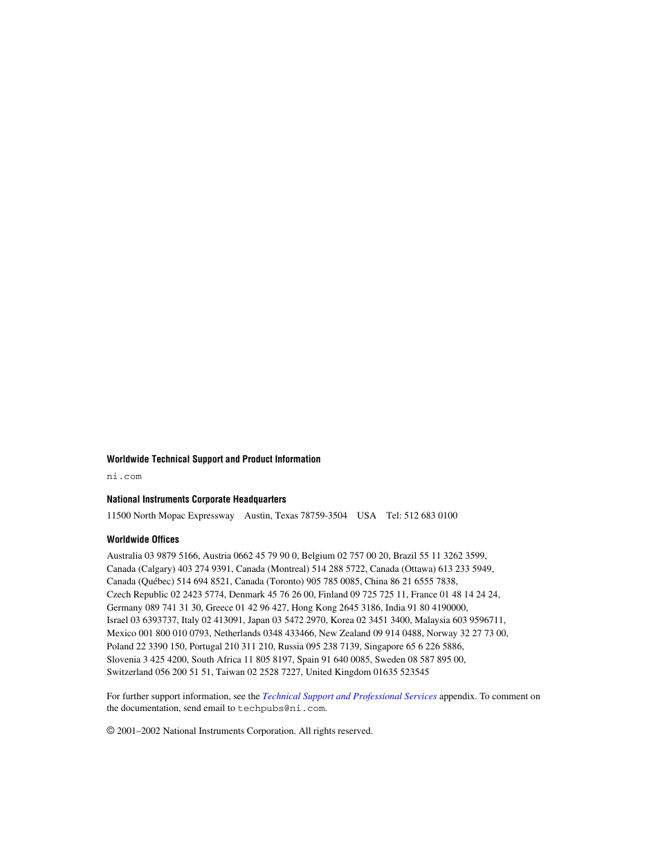 Support, National instruments corporate headquarters, Worldwide offices | National Instruments NI 6115/6120 User Manual | Page 2 / 127