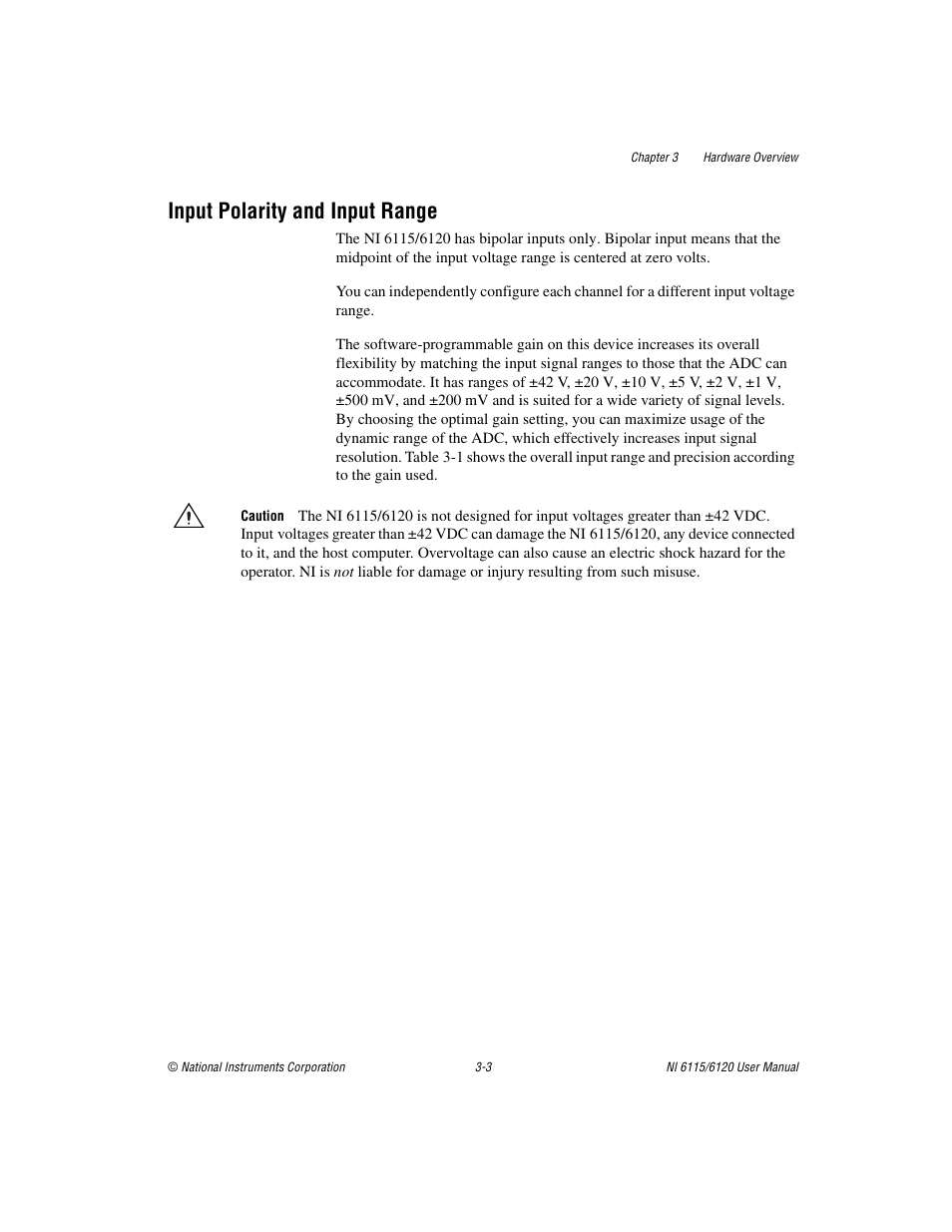 Input polarity and input range, Input polarity and input range -3 | National Instruments NI 6115/6120 User Manual | Page 26 / 127