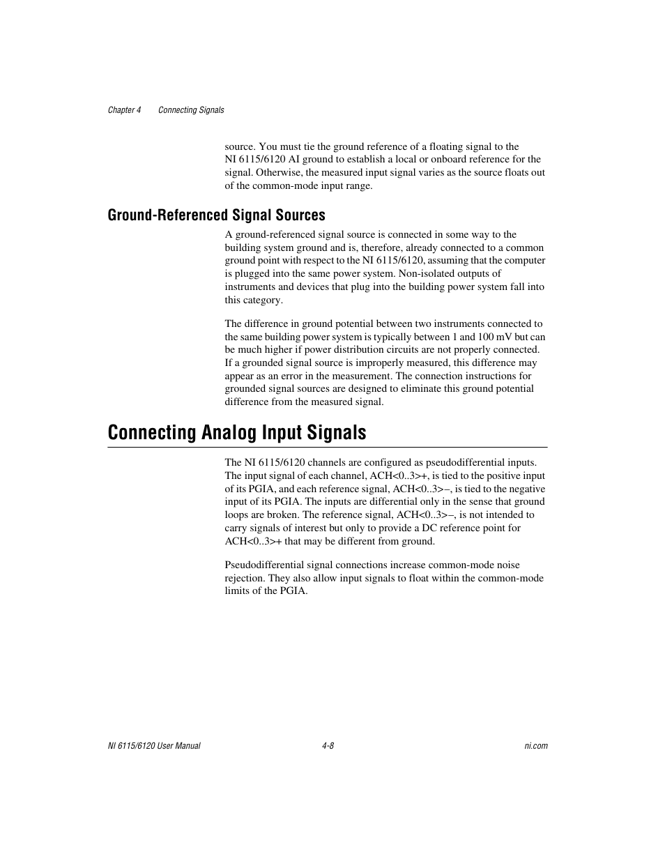 Ground-referenced signal sources, Connecting analog input signals, Ground-referenced signal sources -8 | Connecting analog input signals -8, O the, Connecting analog input, Signals | National Instruments NI 6115/6120 User Manual | Page 45 / 127